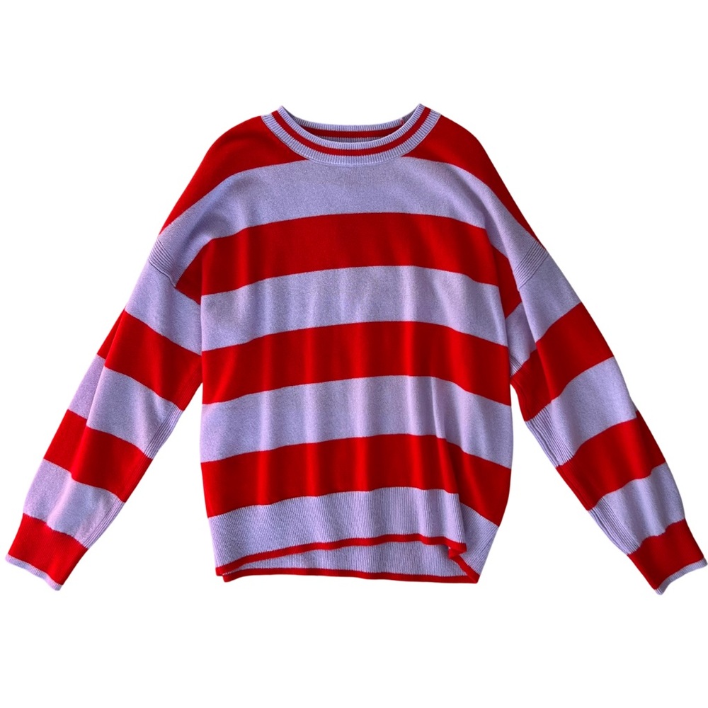 Madewell Cashmere Relaxed Crewneck Sweater in Heather Cherry Stripe